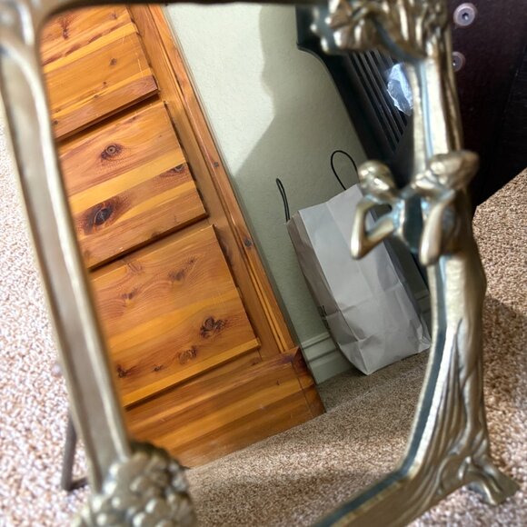 Art Deco Art Nouveau Period Tabletop, Solid Brass Mirror with Woman Figure - Picture 4 of 13